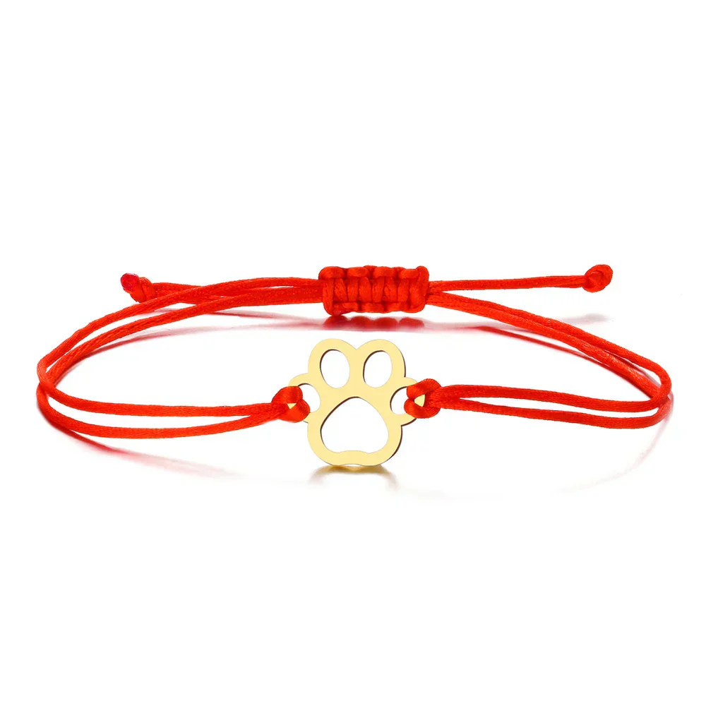 Paw Print Cord Bracelet – Adjustable Black and Red Design - Image 3