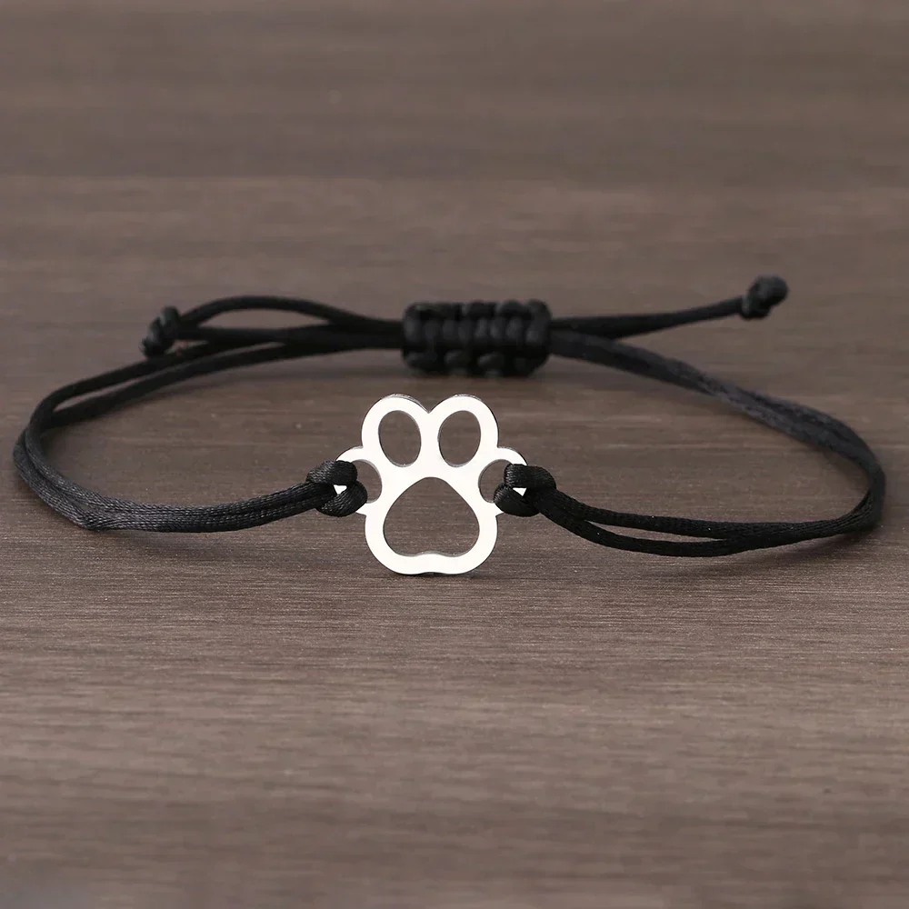 Paw Print Cord Bracelet – Adjustable Black and Red Design - Image 6