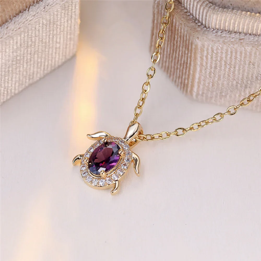 Purple Crystal Turtle Pendant Necklace - Image 2