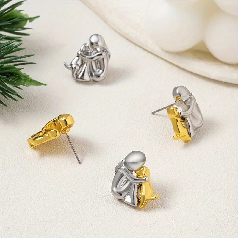 Silver and Gold Two-Tone Hug Earrings - Image 4