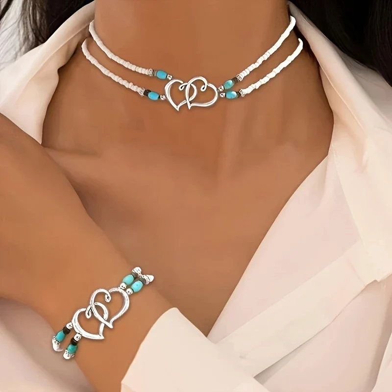 Silver Heart Necklace and Bracelet Set - Image 3