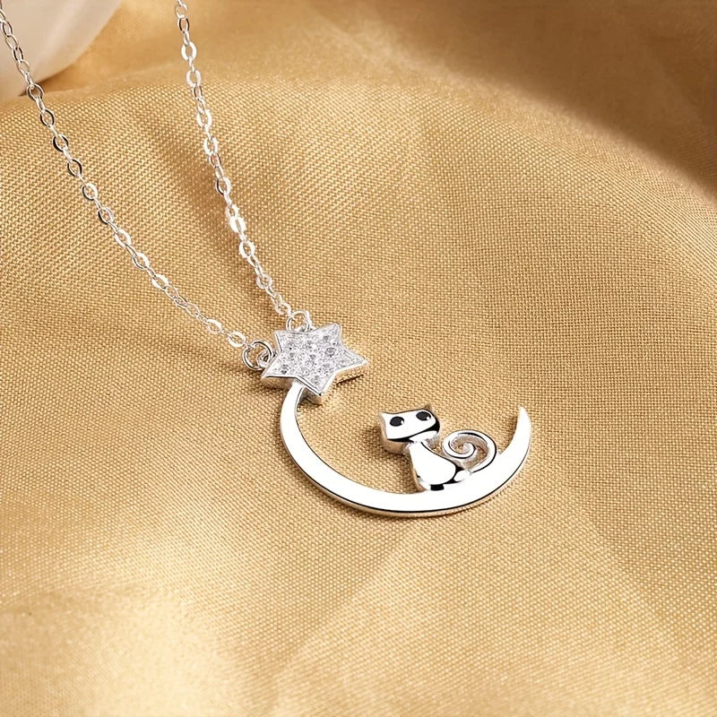 Sterling Silver Cat Moon Star Necklace - Image 3