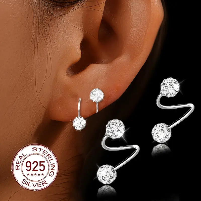 Super Shiny Double Head Spiral Zirconia Earrings - Image 2
