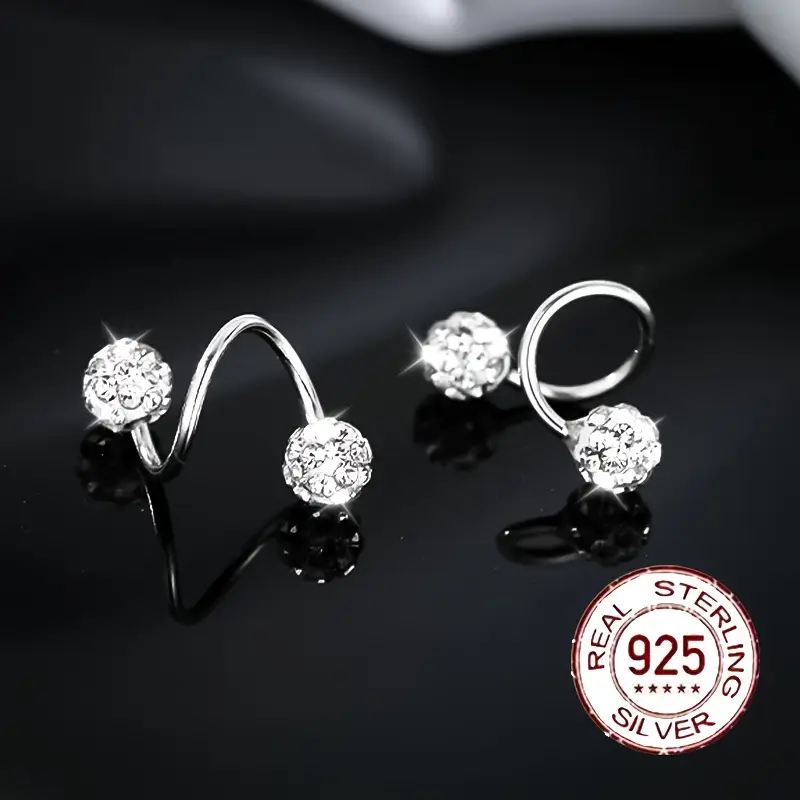 Super Shiny Double Head Spiral Zirconia Earrings - Image 4