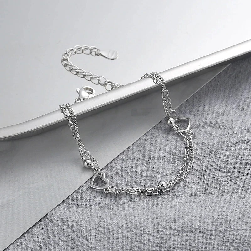 Thin 925 Silver Heart Bracelet - Image 2