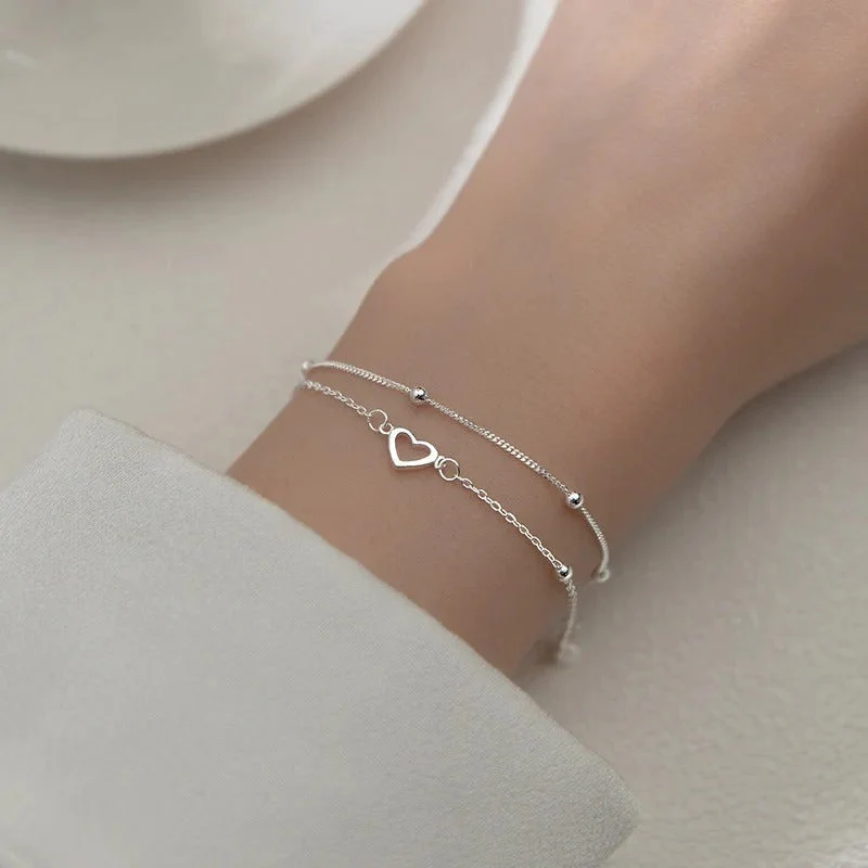 Thin 925 Silver Heart Bracelet - Image 4