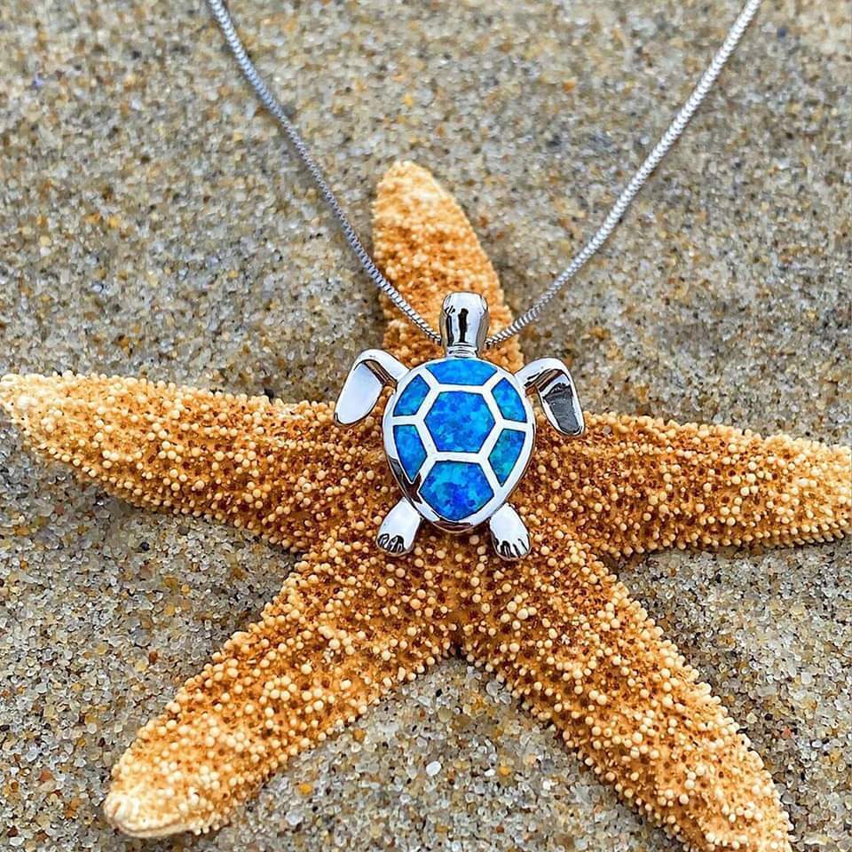Turtle Necklace + Earrings Set in Opal and Silver - Image 2