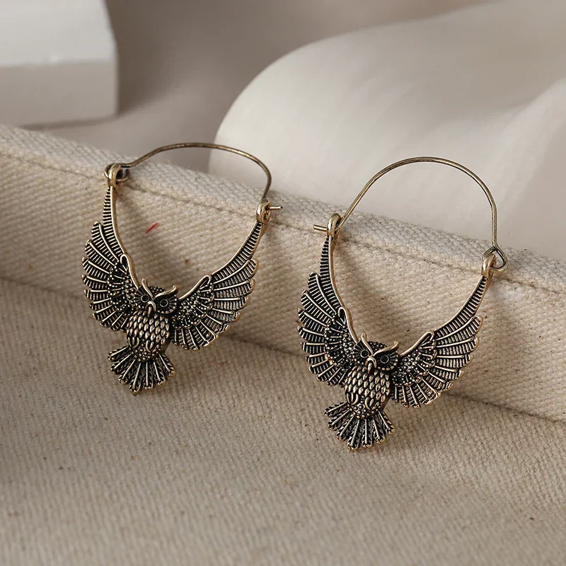 Vintage Bohemian Owl Statement Earrings - Image 4
