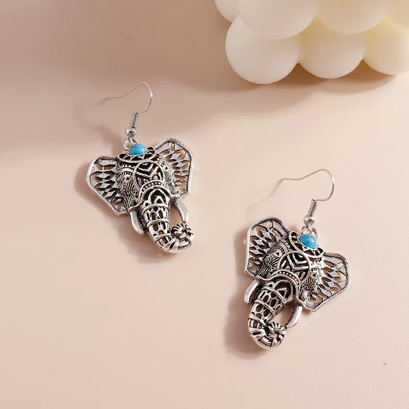 Vintage Elephant Drop Earrings Silver Bohemian - Image 5