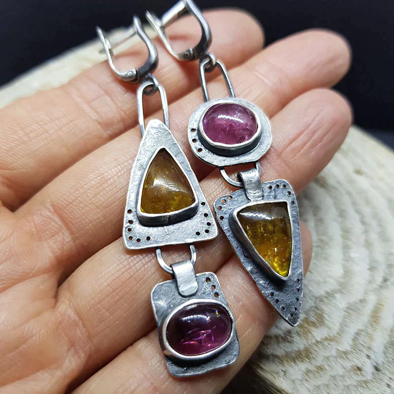 Vintage Geometric Triangular Earrings - Image 3