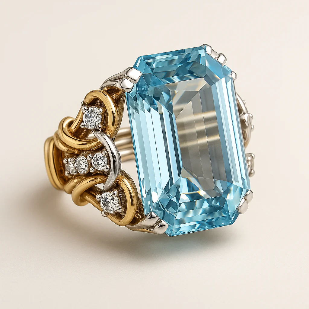 Vintage Layered Blue Zirconia and Gold Ring - Image 3