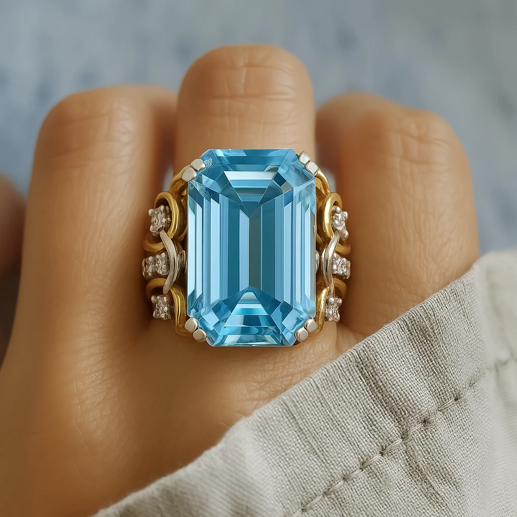 Vintage Layered Blue Zirconia and Gold Ring - Image 4