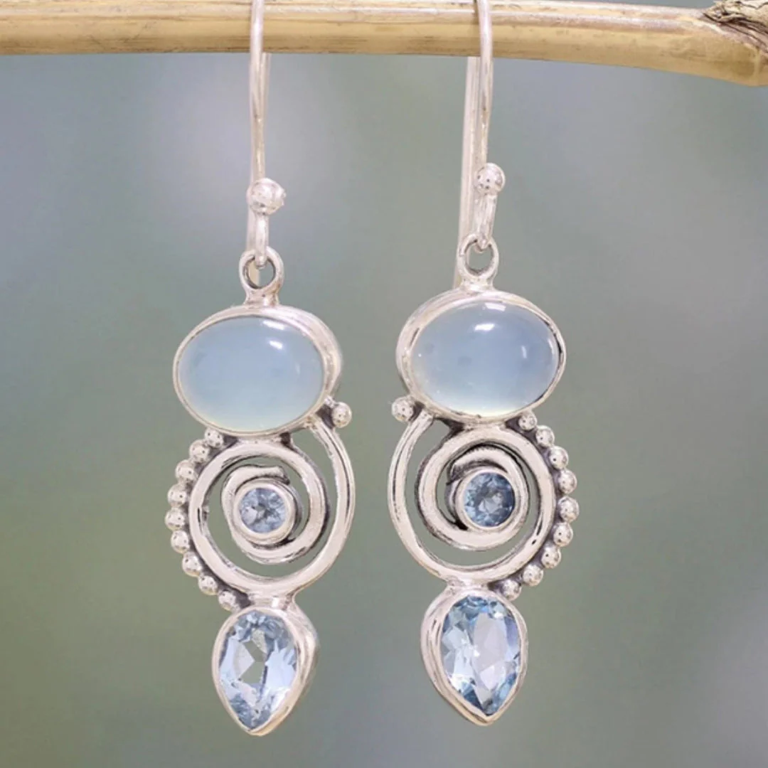 Vintage Moonstone Silver Earrings