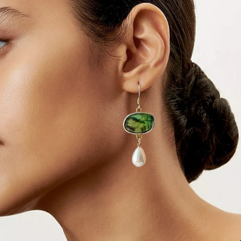 Vintage Natural Stone Silver Earrings - Image 2