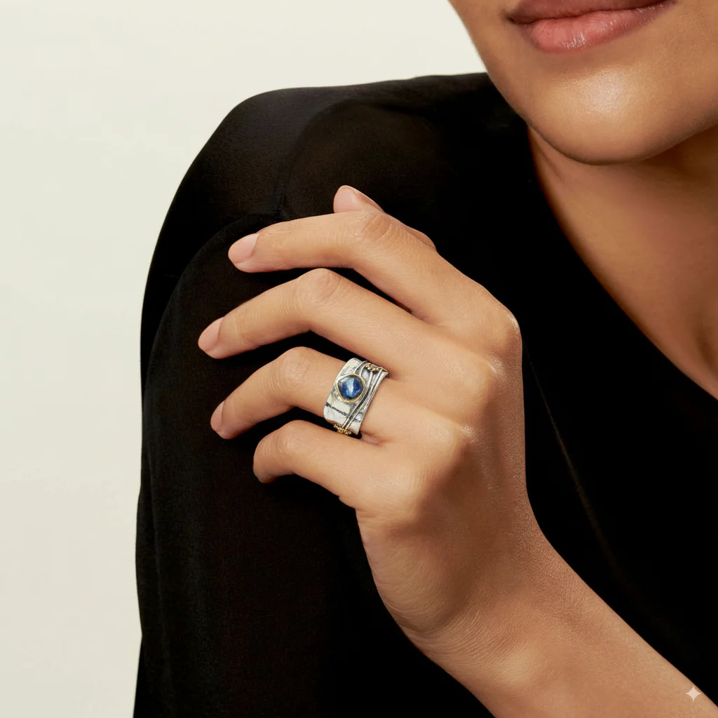 Vintage Silver Blue Sapphire Ring - Image 2