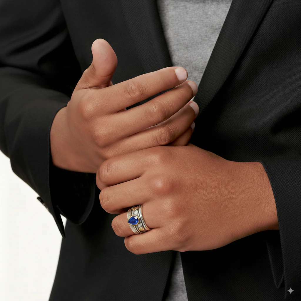 Vintage Silver Blue Sapphire Ring - Image 3