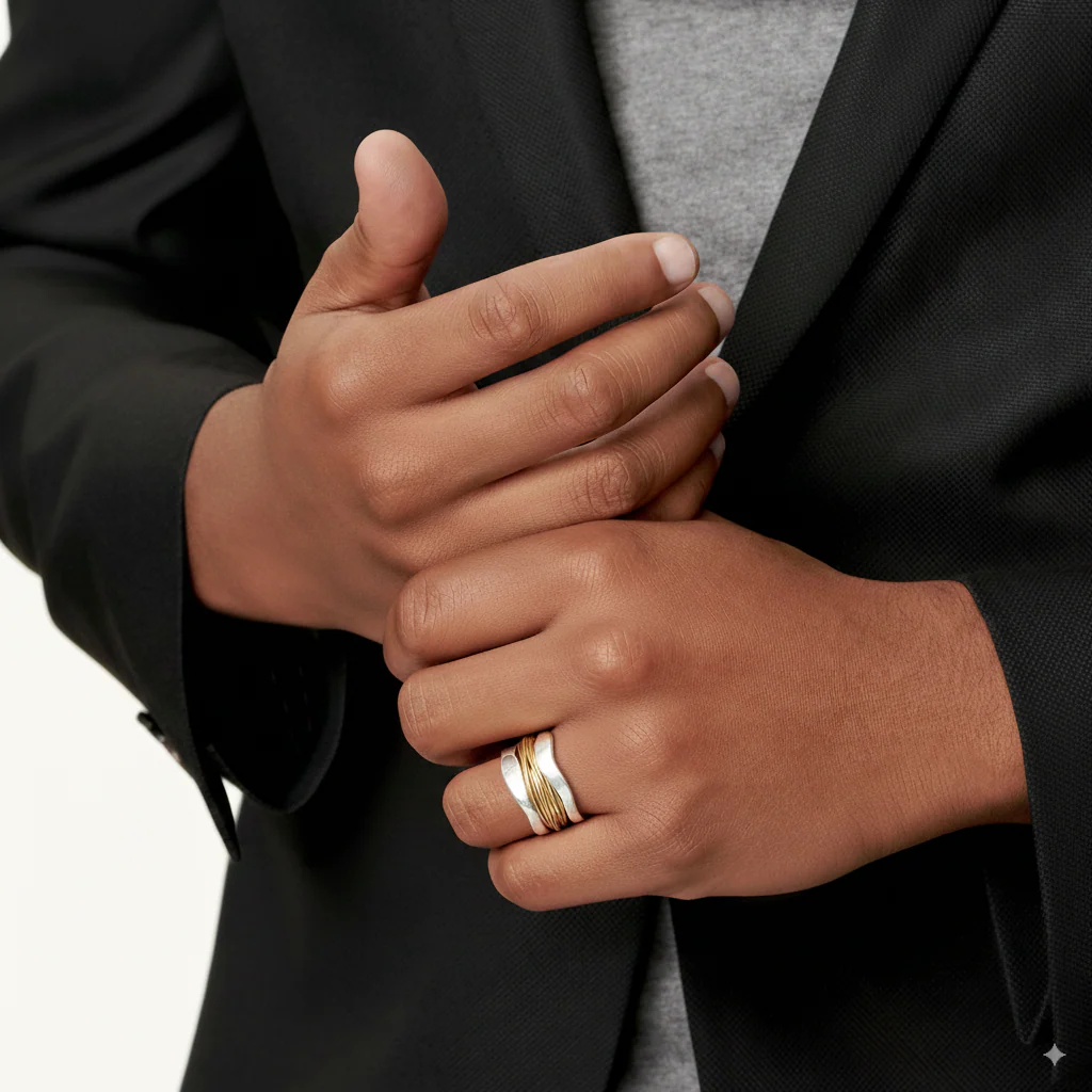 Vintage Silver Gold Thread Ring - Image 4
