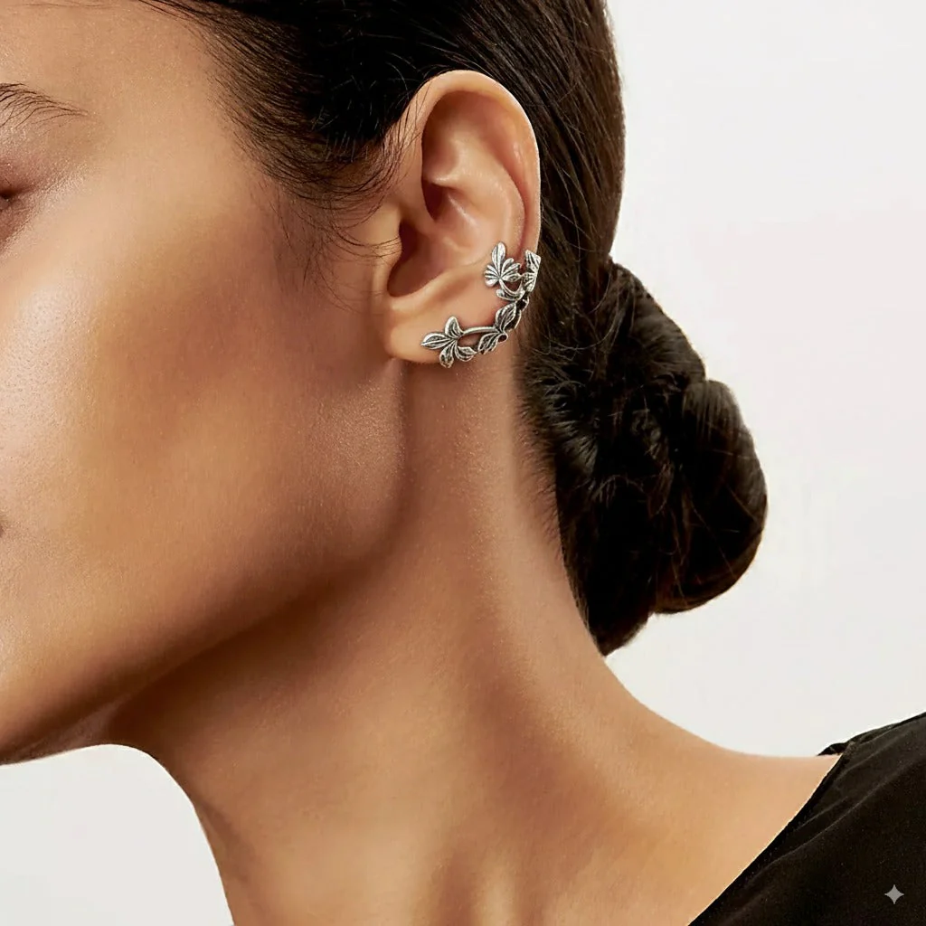Vintage Silver Leaf Earrings - Image 2