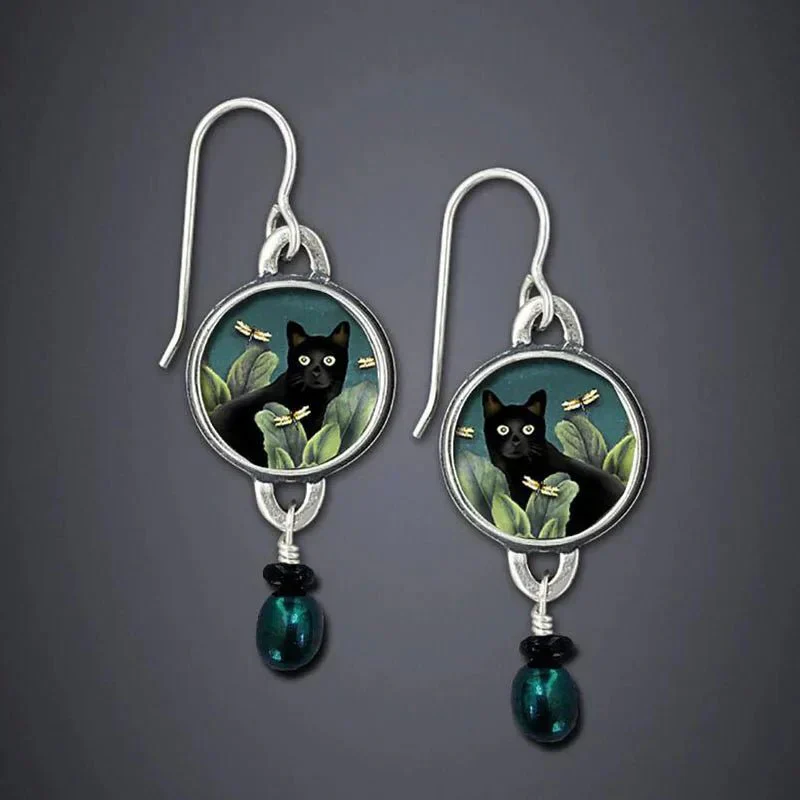 Vintage Tropical Black Cat Dangle Earrings - Image 6