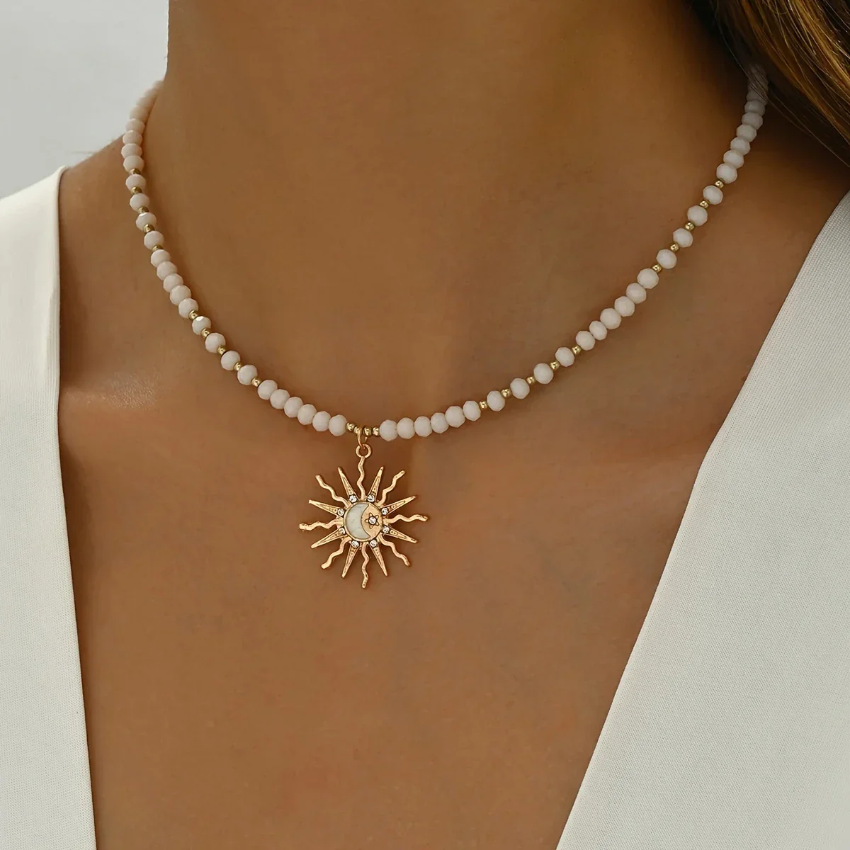 Waterproof Bohemian Style Gold Sun Necklace - Image 4