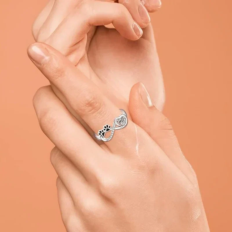 Zirconia Paw Ring with Heart and Infinity Design - Image 2